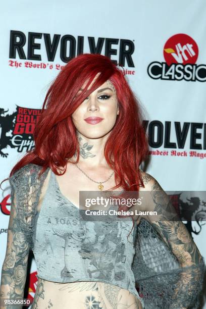 Tattoo artist / television personality Kat Von D arrives at the 2nd Annual Revolver Golden Gods Awards at Club Nokia on April 8, 2010 in Los Angeles,...