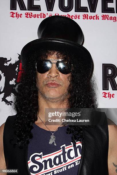 Guitarist Slash arrives at the 2nd Annual Revolver Golden Gods Awards at Club Nokia on April 8, 2010 in Los Angeles, California.