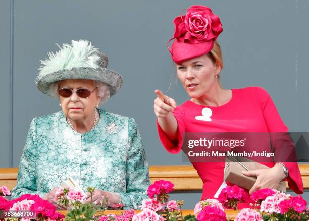 Queen Elizabeth II and Autumn Phillips attend day 5 of Royal Ascot at Ascot Racecourse on June 23, 2018 in Ascot, England.