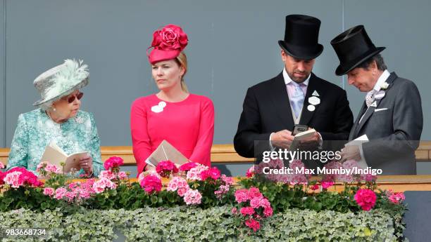 Queen Elizabeth II, Autumn Phillips, Peter Phillips and John Warren attend day 5 of Royal Ascot at Ascot Racecourse on June 23, 2018 in Ascot,...