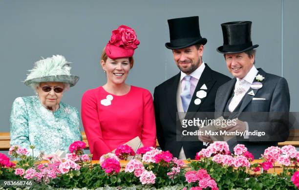 Queen Elizabeth II, Autumn Phillips, Peter Phillips and John Warren attend day 5 of Royal Ascot at Ascot Racecourse on June 23, 2018 in Ascot,...