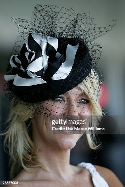 Australian televsion personality Jaynie Seal attends the David Jones marquee during Australian Derby Day at Royal Randwick Racecourse on April 10,...