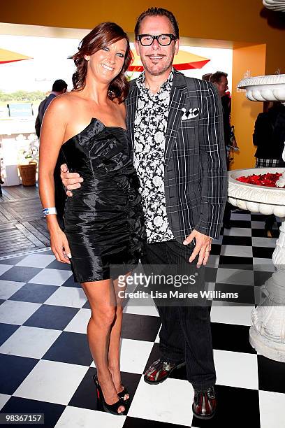 Layne Beachley and Kirk Pengilly attend the Emirates marquee during Australian Derby Day at Royal Randwick Racecourse on April 10, 2010 in Sydney,...