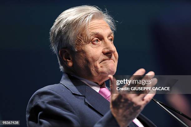 European Central Bank President Jean-Claude Trichet delivers a speech during a congress of the Italian employers group Confindustria on April 10,...