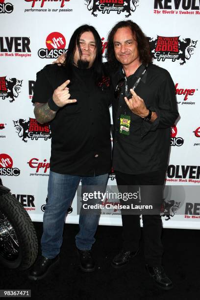 Bassist Jerry Montano and Vinnie Appleseed arrive at the 2nd Annual Revolver Golden Gods Awards at Club Nokia on April 8, 2010 in Los Angeles,...