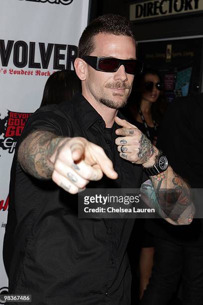 Singer Brandan Schieppati of Bleeding Through arrives at the 2nd Annual Revolver Golden Gods Awards at Club Nokia on April 8, 2010 in Los Angeles,...