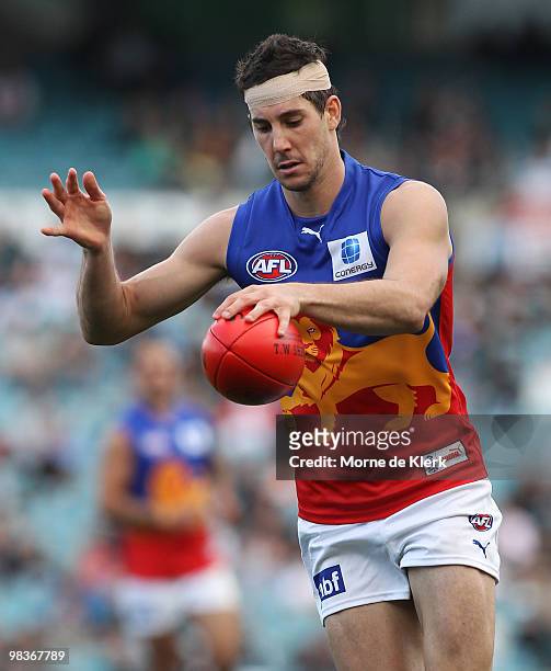 Michael Richitelli of the Lions kicks during the round three AFL match between Port Adelaide Power and Brisbane Lions at AAMI Stadium on April 10,...