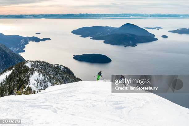 skiing above howe sound - howe sound stock pictures, royalty-free photos & images