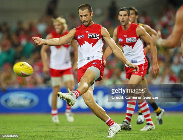 Nick Malceski of the Swans kicks the ball during the round three AFL match between the Sydney Swans and the Richmond Tigers at Sydney Cricket Ground...