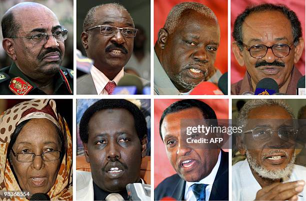 Combo of recent pictures taken in the Sudanese capital Khartoum shows portraits of the eight candidates running in the Sudanese presidential election...
