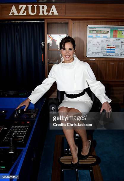 Ballerina Darcey Bussell sits in the Captain's chair as she is named as 'Godmother' to P&O's latest Cruise Ship Azura at Ocean Docks on April 10,...