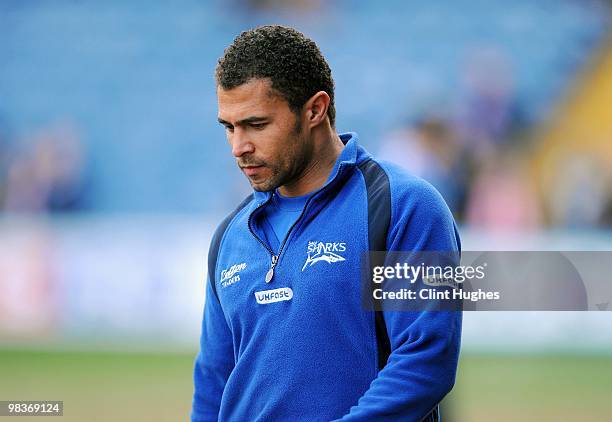 Head Coach Jason Robinson of Sale during the Guinness Premiership match between Sale Sharks and Saracens at Edgeley Park on April 9, 2010 in...