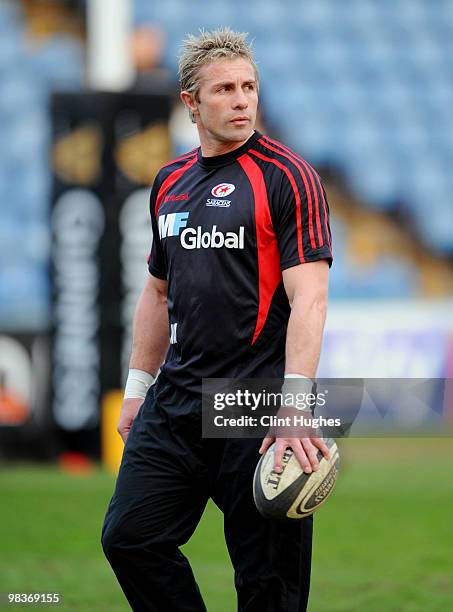 Justin Marshall of Saracens during the Guinness Premiership match between Sale Sharks and Saracens at Edgeley Park on April 9, 2010 in Stockport,...