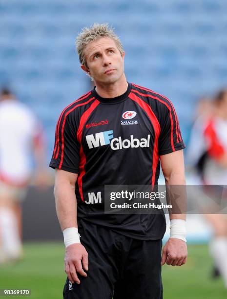 Justin Marshall of Saracens during the Guinness Premiership match between Sale Sharks and Saracens at Edgeley Park on April 9, 2010 in Stockport,...