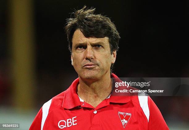 Swans coach Paul Roos looks on during the round three AFL match between the Sydney Swans and the Richmond Tigers at Sydney Cricket Ground on April...