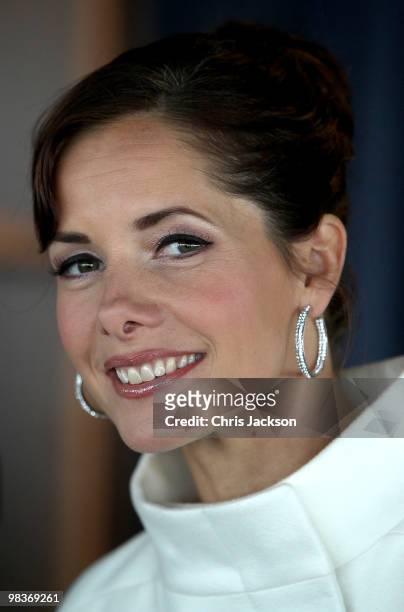 Ballerina Darcey Bussell poses for a photograph on the bridge as she is named as 'Godmother' to P&O's latest cruise ship Azura at Ocean Docks on...