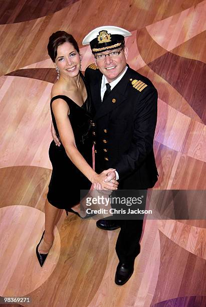 Ballerina Darcey Bussell poses for a photograph with Captain Keith Dowds as she is named as 'Godmother' to P&O's latest cruise ship Azura at Ocean...