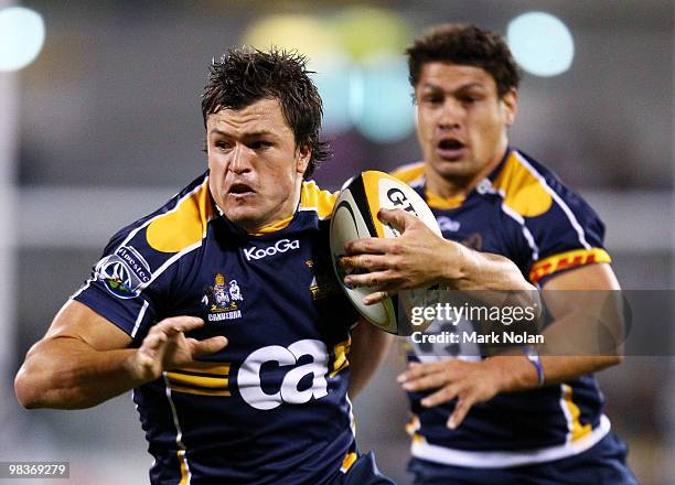 Adam Ashley-Cooper of the Brumbies heads to the try line during the round nine Super 14 match between the Brumbies and the Cheetahs at Canberra...