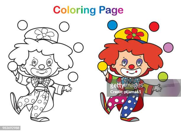coloring book: cute clown - clown stock illustrations