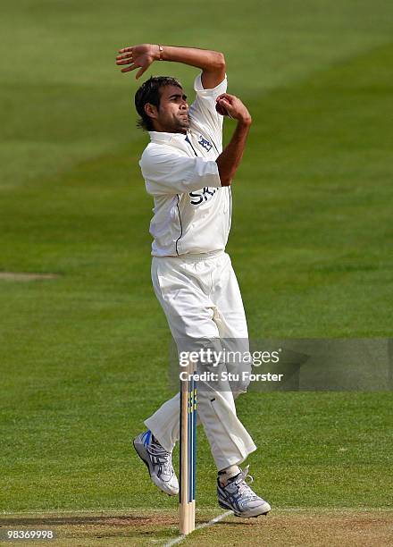 Warwickshire bowler Imran Tahir in action during the 2nd day of the Division One LV County Championship match between Warwickshire and Yorkshire at...