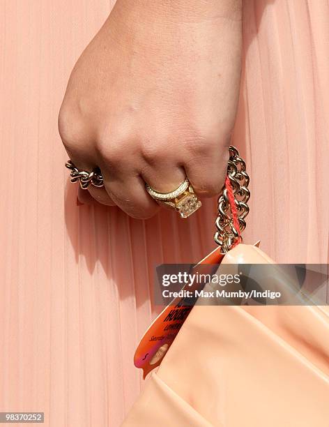 Coleen Rooney's wedding and engagement ring as she attends the John Smith's Grand National horse racing meetat Aintree Racecourse on April 10, 2010...