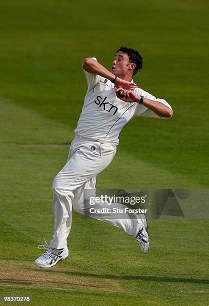 Warwickshire bowler Neil Carter in action during the 2nd day of the Division One LV County Championship match between Warwickshire and Yorkshire at...