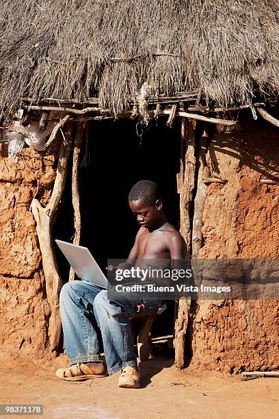 hamer boy with laptop - omo valley stock pictures, royalty-free photos & images