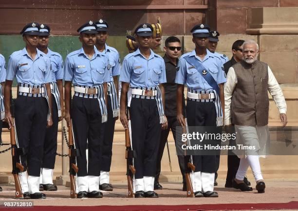 Prime Minister Narendra Modi seen after meeting the Indian Air Force officer, who collapsed while standing to offer guard of honour to visiting...