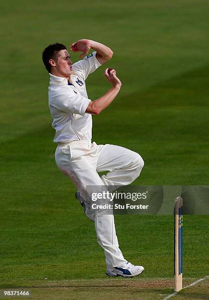 Warwickshire bowler Chris Woakes in action during the 2nd day of the Division One LV County Championship match between Warwickshire and Yorkshire at...