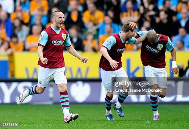 Martin Paterson of Burnley celebrates after scoring an equalising goal during the Barclays Premier League match between Hull City and Burnley at the...