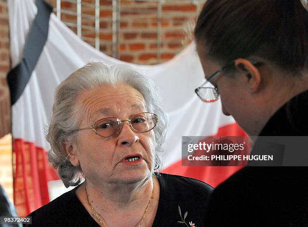 The president of the House Polonia in France Françoise Aghamalian-Konieczna speaks to the presse at the Flers Castle in Villeneuve-d'Ascq, northern...