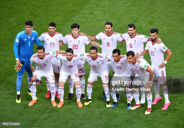 Iran pose prior to the 2018 FIFA World Cup Russia group B match between Iran and Portugal at Mordovia Arena on June 25, 2018 in Saransk, Russia.