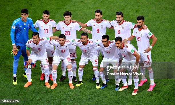 Iran pose prior to the 2018 FIFA World Cup Russia group B match between Iran and Portugal at Mordovia Arena on June 25, 2018 in Saransk, Russia.