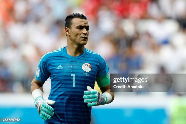 Goalkeeper Essam El Hadary of Egypt is seen during the 2018 FIFA World Cup Russia Group A match between Saudi Arabia and Egypt at the Volgograd...