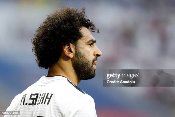 Mohamed Salah of Egypt is seen during during the 2018 FIFA World Cup Russia Group A match between Saudi Arabia and Egypt at the Volgograd Arena in...