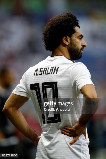 Mohamed Salah of Egypt is seen during during the 2018 FIFA World Cup Russia Group A match between Saudi Arabia and Egypt at the Volgograd Arena in...