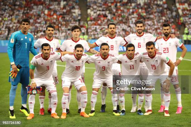 Iran pose prior to the 2018 FIFA World Cup Russia group B match between Iran and Portugal at Mordovia Arena on June 25, 2018 in Saransk, Russia.