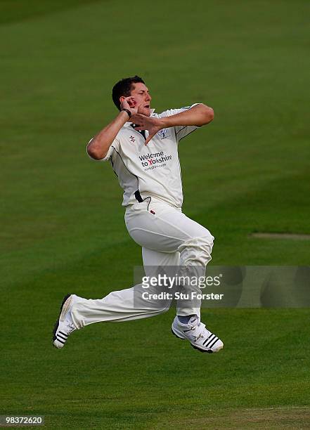 Yorkshire bowler Tim Bresnan in action during the 2nd day of the Division One LV County Championship match between Warwickshire and Yorkshire at...