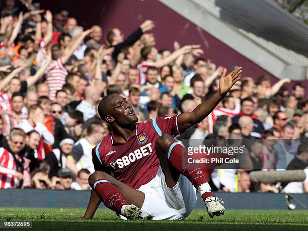Carlton Cole of West Ham United during the Barclays Premier League match between West Ham United and Sunderland at Upton Park on April 10, 2010 in...