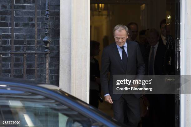 Donald Tusk, president of the European Union , departs after meeting with Theresa May, U.K. Prime minister, not pictured, at number 10 Downing Street...