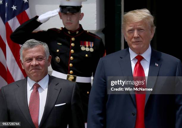 President Donald Trump welcomes King Abdullah of Jordan to the White House June 25, 2018 in Washington, DC. Trump and Abdullah are expected to...