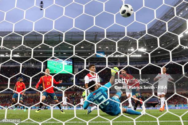 Isco of Spain scores his team's first goal during the 2018 FIFA World Cup Russia group B match between Spain and Morocco at Kaliningrad Stadium on...