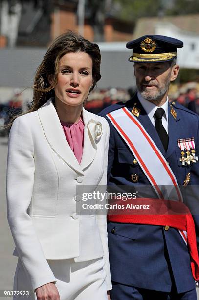 Princess Letizia of Spain attends the Royal Guards Flag Ceremony at the El Pardo Palace on April 10, 2010 in Madrid, Spain.