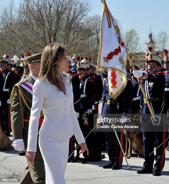 Princess Letizia of Spain attends the Royal Guards Flag Ceremony at the El Pardo Palace on April 10, 2010 in Madrid, Spain.