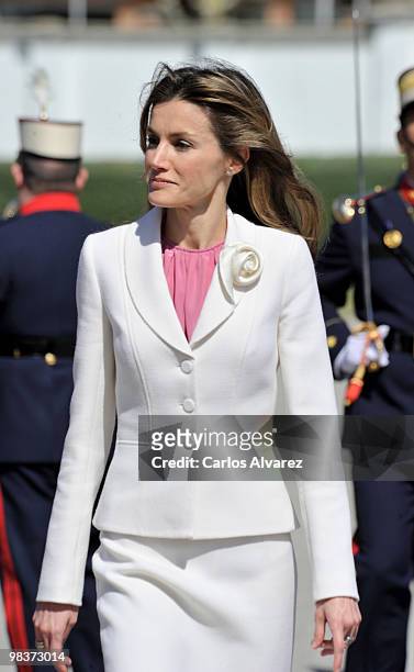 Princess Letizia of Spain attends the Royal Guards Flag Ceremony at the El Pardo Palace on April 10, 2010 in Madrid, Spain.