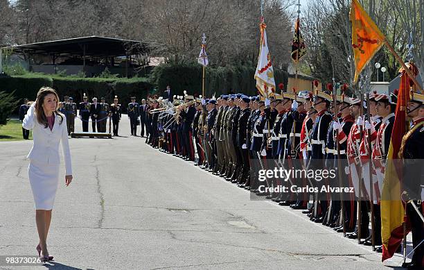 Princess Letizia of Spain attends the Royal Guards Flag Ceremony at the El Pardo Palace on April 10, 2010 in Madrid, Spain.