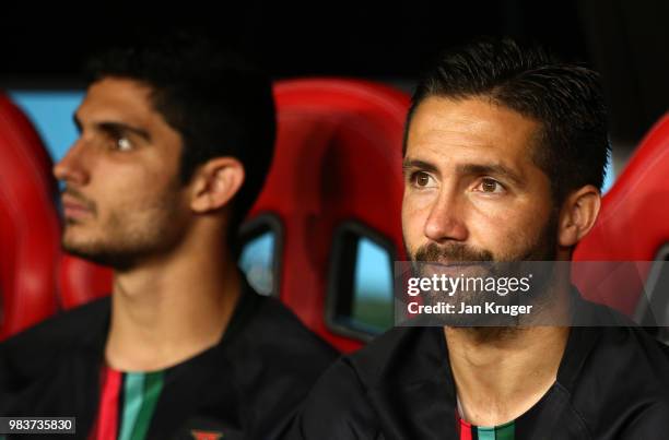 Joao Moutinho of Portugal looks on from the bench during the 2018 FIFA World Cup Russia group B match between Iran and Portugal at Mordovia Arena on...