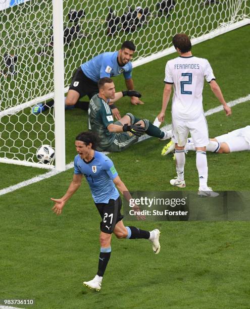 Uruguay player Edinson Cavani celebrates after scoring the third Uruguay goal during the 2018 FIFA World Cup Russia group A match between Uruguay and...