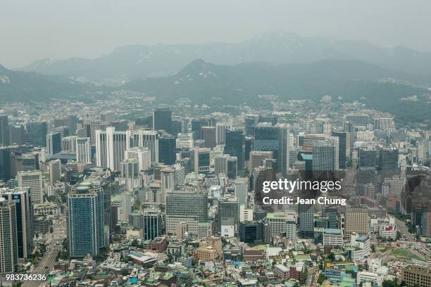 The aerial view of downtown Seoul on June 25, 2018 in SEOUL, South Korea. Over 66,000 South Koreans have been separated from their families during...