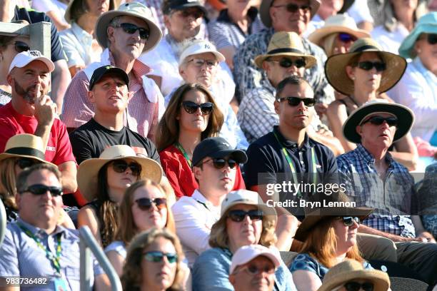 Andy Murray's wife, Kim Sears watches him in his first round match against Stan Wawrinka of Switzerland on day four of the Nature Valley...